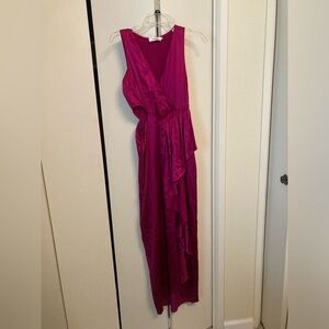 A.L.C. Pink Satin Asymmetrical Midi Dress with Cutout Size 2
